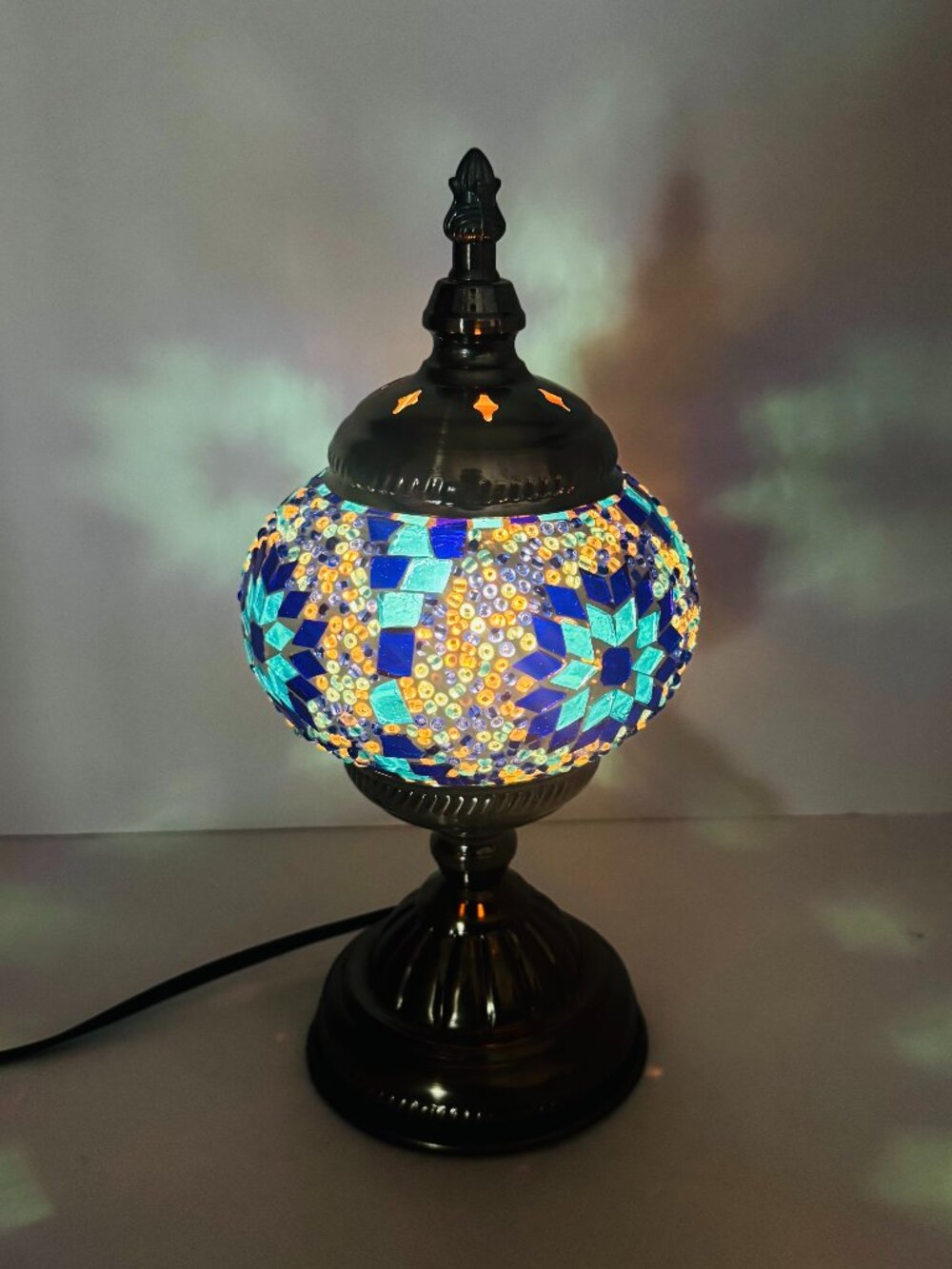Turkish Table Lamp 10.5" Metal Base Night Light with Authentic Moroccan Mosaic